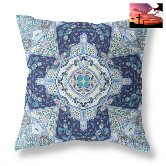 16 Indigo Blue Floral Geo Zippered Suede Throw Pillow Accent Throw Pillows Accent Throw Pillows, Home Decor