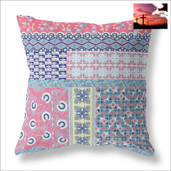 18 White Pink Patch Indoor Outdoor Zippered Throw Pillow Outdoor Pillows Outdoor, Outdoor Pillows