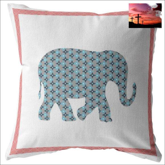 26 Blue Pink Elephant Indoor Outdoor Throw Pillow Outdoor Pillows Outdoor, Outdoor Pillows