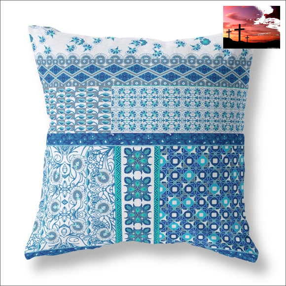 26 Blue White Patch Indoor Outdoor Zippered Throw Pillow Outdoor Pillows Outdoor, Outdoor Pillows