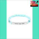 83593 - Believe Hope Faith 6mm Glass Beads Stretch Bracelet AQUA Jewelry & Accessories - Bracelets & Bangles - Charm Bracelets $20 - $50,