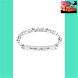 83593 - Believe Hope Faith 6mm Glass Beads Stretch Bracelet SILVER Jewelry & Accessories - Bracelets & Bangles - Charm Bracelets $20 - $50,