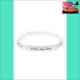 83593 - Believe Hope Faith 6mm Glass Beads Stretch Bracelet WHITE Jewelry & Accessories - Bracelets & Bangles - Charm Bracelets $20 - $50,