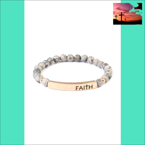 Faith Natural Stone Stretch Bracelet BLACK Jewelry & Accessories - Bracelets & Bangles - Charm Bracelets $20 - $50,bracelets & bangles,charm