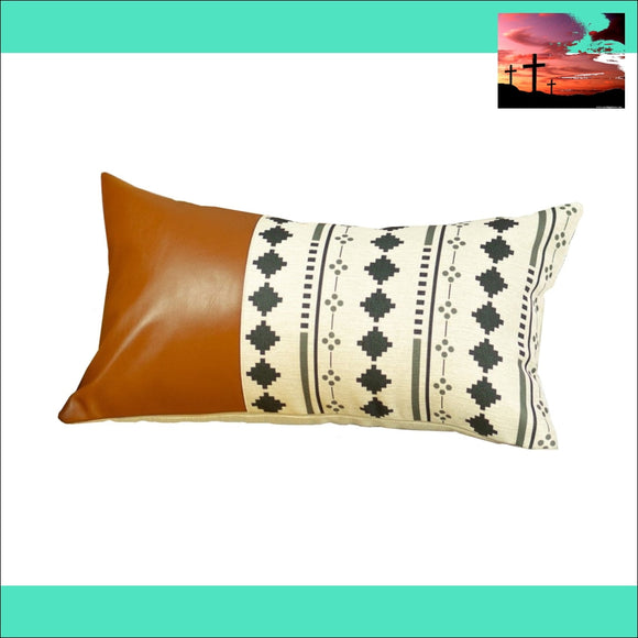 Geometric Patterns And Brown Faux Leather Lumbar Pillow Cover Accent Throw Pillows Accent Throw Pillows, Home Decor