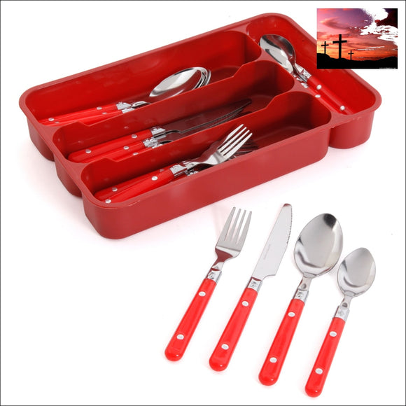 Gibson Casual Living 24 Piece Stainless Steel Flatware Set with Storage Tray in Red Cutlery&Flatware Cutlery&Flatware