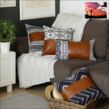 Set of 2 Brown Boho Faux Leather Throw Pillows Accent Throw Pillows Accent Throw Pillows, Home Decor