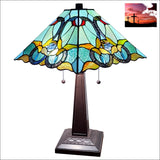 23 Aqua Blues and Amber Abstract Stained Glass Two Light Mission Style Table Lamp Table Lamps Lighting, Table Lamps