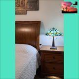 23 Aqua Blues and Amber Abstract Stained Glass Two Light Mission Style Table Lamp Table Lamps Lighting, Table Lamps