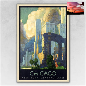 24 x 36 Vintage 1929 Chicago Michigan Ave Travel Poster Wall Art Wall Art Home Decor, Wall Art