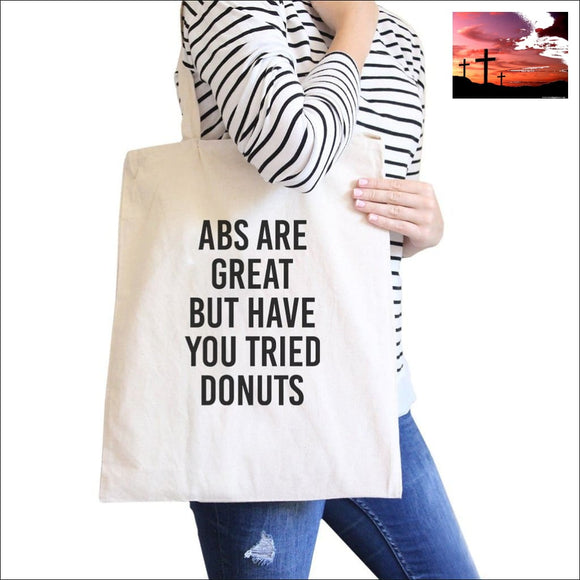 Abs Are Great But Natural Canvas Bag Funny Workout Quote Gym Bags Women - Bags - Totes $0 - $20 ACCESSORY affordable gifts APPAREL &