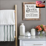 Distressed Brown Wash Your Hands Wall Art Wall Decor Home Decor, Wall Decor