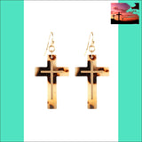 Fe5314 - Acetate Metal Fish Hook Cross Earrings TORTOISE BEIGE Jewelry & Accessories - Earrings - Drop Earrings $20 - $50, cross, drop