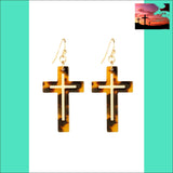 Fe5314 - Acetate Metal Fish Hook Cross Earrings TORTOISE BROWN Jewelry & Accessories - Earrings - Drop Earrings $20 - $50, cross, drop