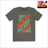 Just Pray Never Panic Short Sleeve Tee Army / XS Men - Apparel - Shirts - T-Shirts $20 - $50 affordable gifts all sizes apparel army