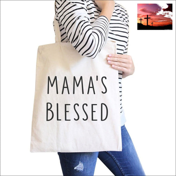 Mamas Blessed Natural Canvas Tote Bag Simple Design Funny Graphic Women - Bags - Totes $0 - $20 Bags blessed christian Modalyst
