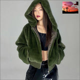 Women Faux Rabbit Fur Coat Faux Fur Bomber Jacket Short Fluffy Thin Green / S Women’s Fashion - Women’s Clothing - Jackets & Coats - Faux